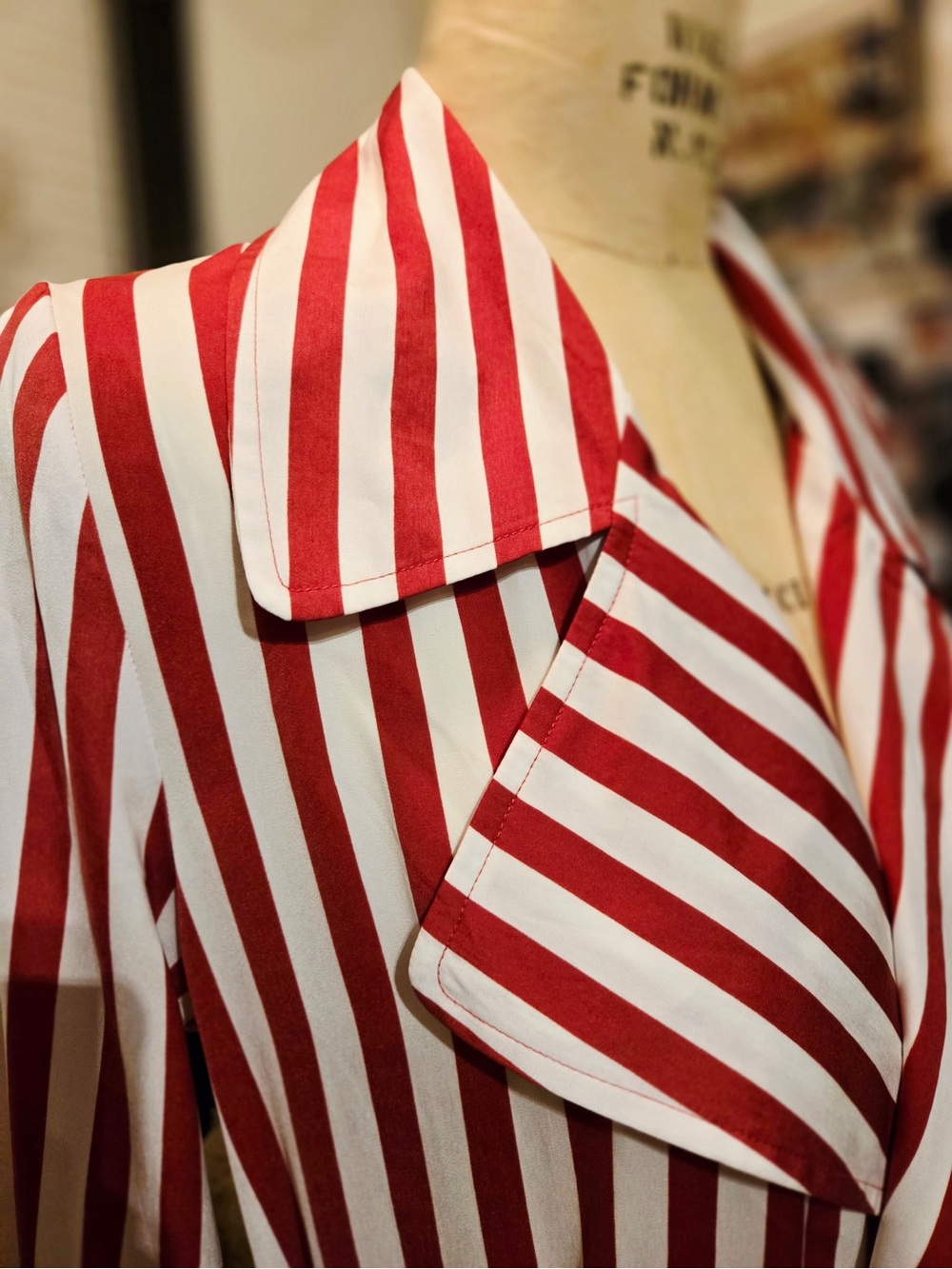 Red and White Striped Satin Robe